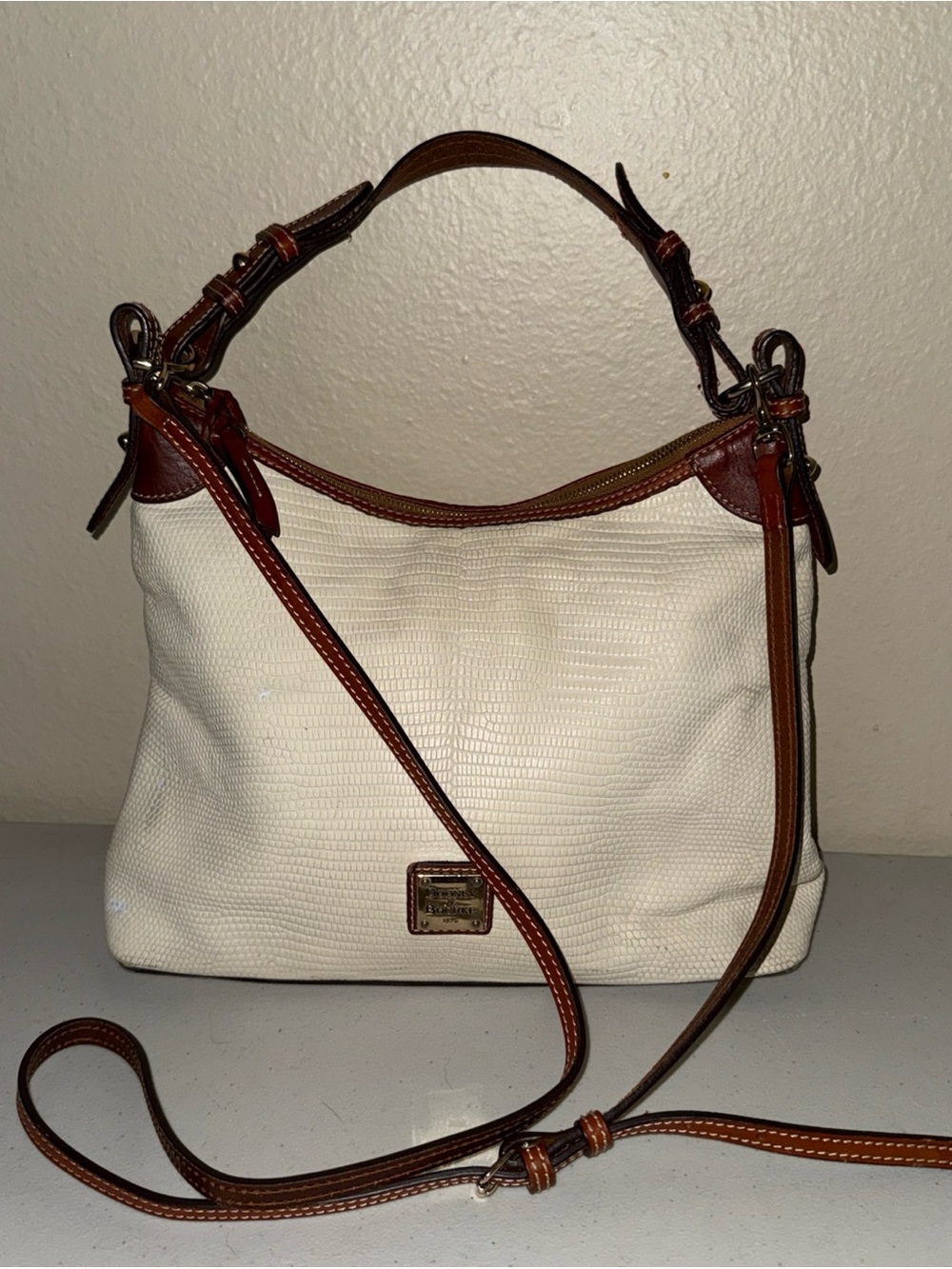 Dooney & Bourke White Canvas and Brown Leather Shoulder Bag + extra strap